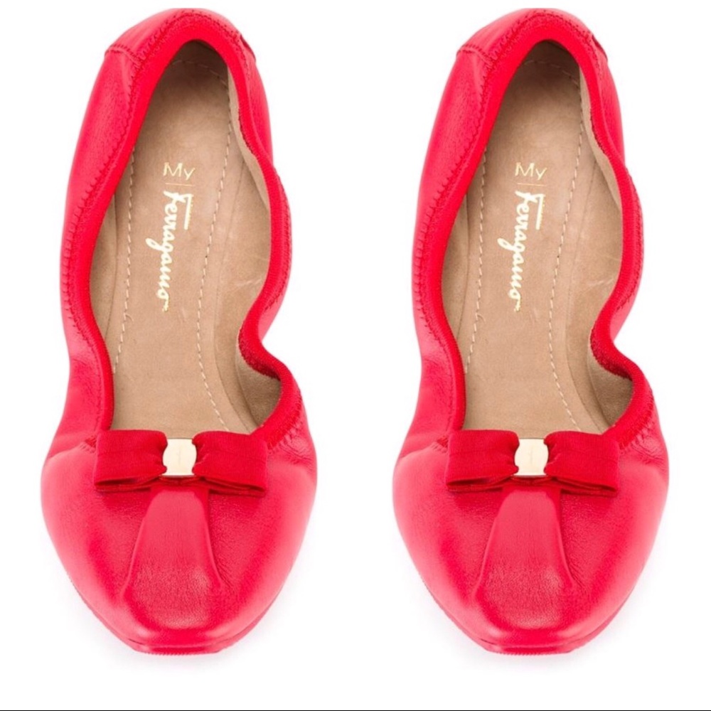 red salvatore ferragamo my joy ballet flats